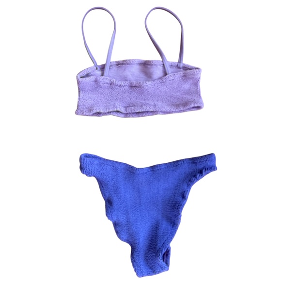 Hunza G Gigi Crinkle Square Neckline Lilac Top & Bright Purple Bikini Bottom OS - Picture 2 of 5